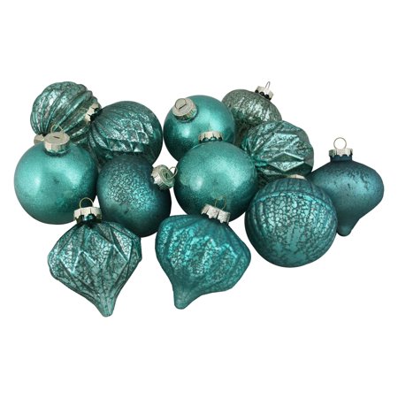 Northlight Assorted Distressed Finish Glass Christmas Ornament - Set of 12