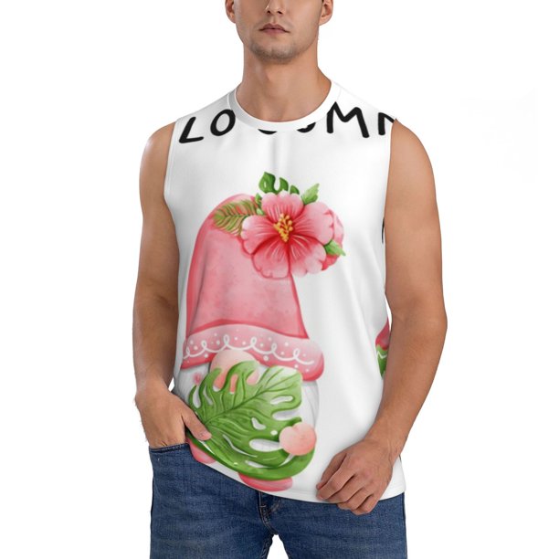 Fotbe Hello Summer Gnome Men's Camiseta sin Mangas Estampada para Hombres, Playera Casual para Gimnasio, Entrenamiento, Playa-Large