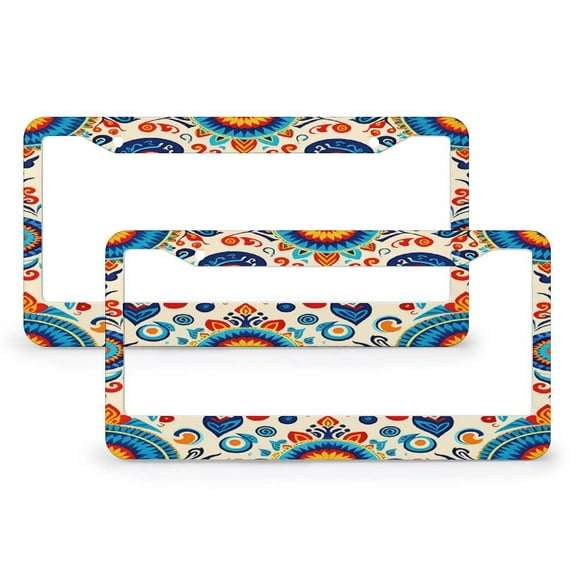 Traditional Tribal Boho License Plate Frame - 2 Pack License Plate Frame,Metal License Plate Frame Car Tag Frame Holder Cover Front Rear Aluminum 2 Hole Decorative Women Men