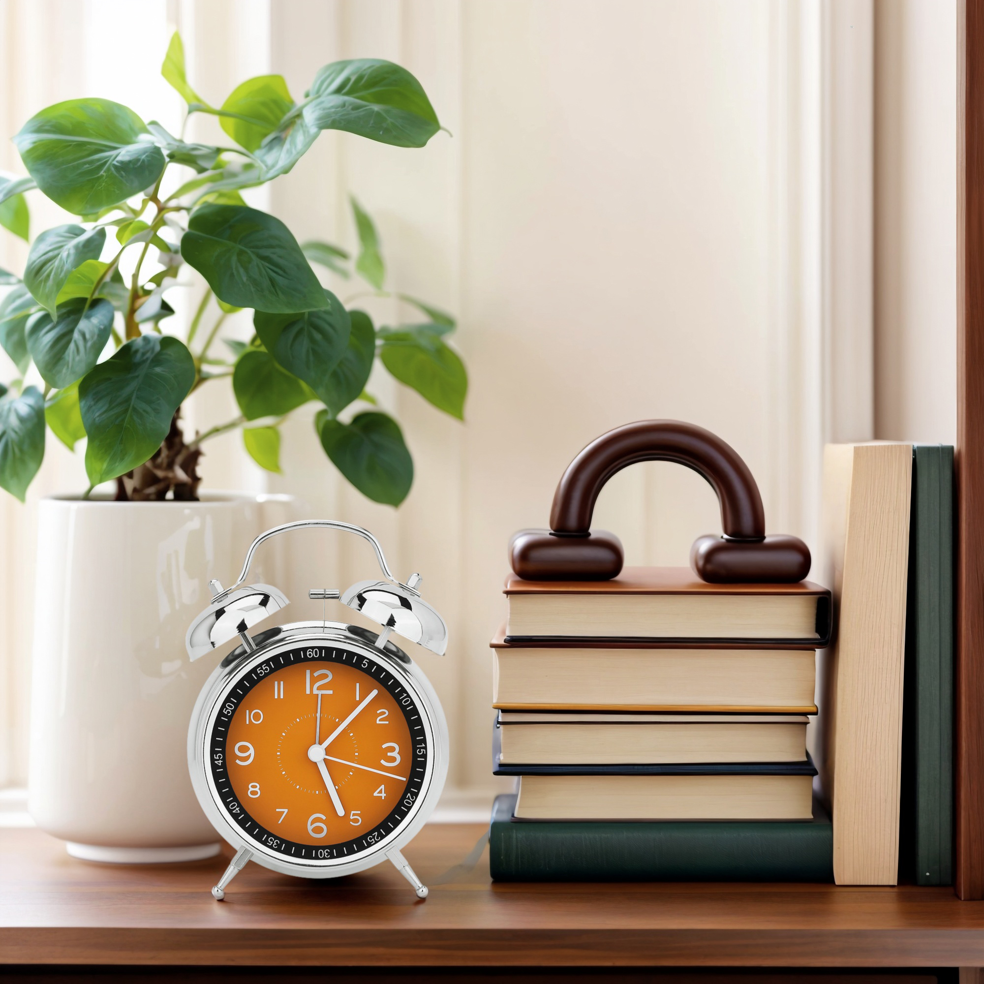 Unique Bargains Loud Bell Sound Metal Mechanical Alarm Clock Orange 4.5"L x 2.2"W x 6.3"H