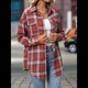 thumbnail image 5 of Camisa Abotonada para Mujer, Camisa A Cuadros, Larga, Solapa, Informal, para Negocios, Trabajo Rojo XXL, 5 of 10