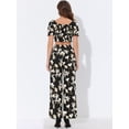 thumbnail image 4 of INSPIRE CHIC Conjunto Bohemio Floral De Dos Piezas Para Mujer, Informal, Con Cuello Cuadrado, Blusas Cortas Y Pantalones De Pierna Ancha Con Cintura Anudada Negro M, 4 of 5