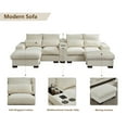 thumbnail image 2 of Hybition Sectional Sofa with 2 ottoman, Chenille Living Room Set, LED Light, Wireless Charging, Storage Console, Cup Holder-Color:Beige, 2 of 9