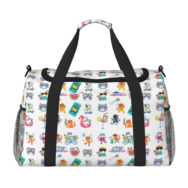 Easygdp Hello Summer Cat Bolsa de Gimnasio, Bolsa de Viaje Duffel, Bolsa de Fin de Semana con Compartimentos, Bolsa de Mano para Noche