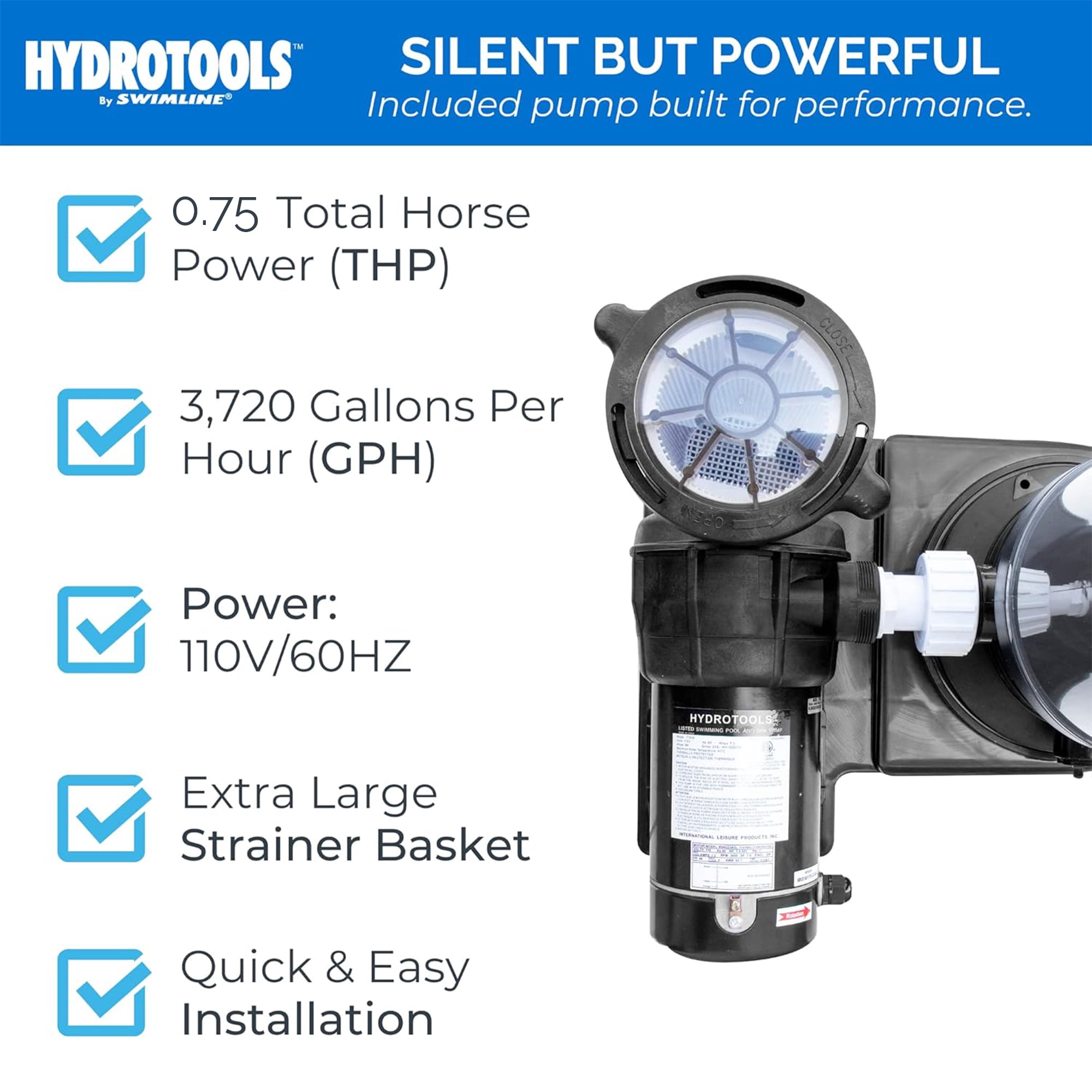 Swimline HYDROTOOLS 50 Sq Ft Cartridge Above Ground Pool Filter Pump System