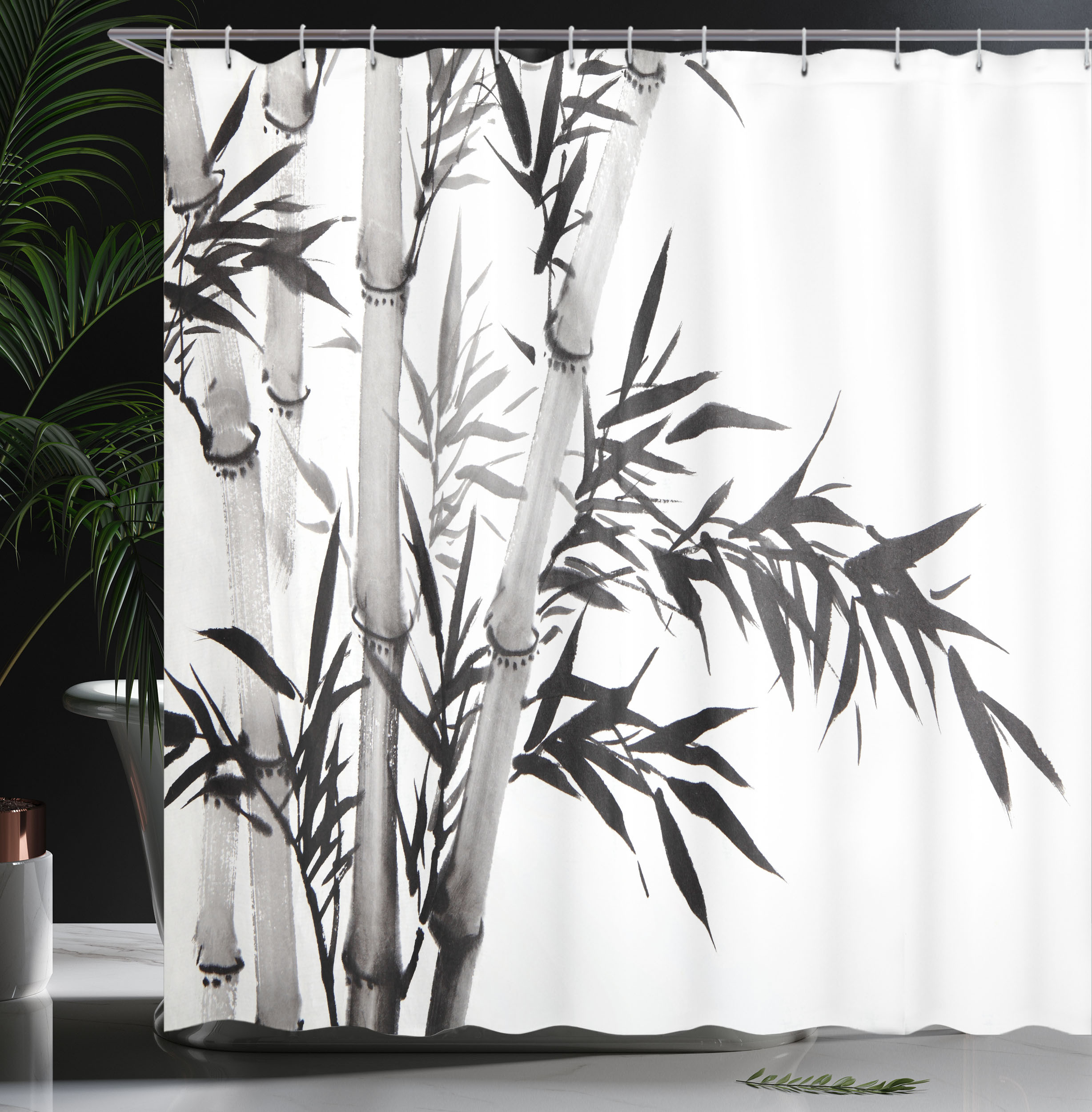 Ambesonne Black White Shower Curtain, Watercolor Tree Branch, 69