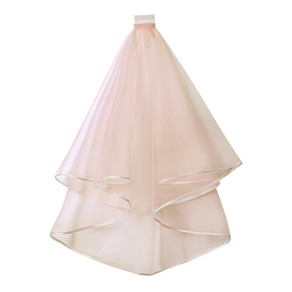Sinyiin Double Mesh Tulle Ribbon Edge Women Short Wedding Veil with Comb Bride Headpiece