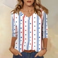thumbnail image 2 of Wutalume Women's 3/4 Sleeve American Flag Top - Stars and Stripes Independence Day Print V-Neck T-Shirt, 4th of July Outfits for Women, 3/4 Length Sleeve Womens Tops,White L, 2 of 7