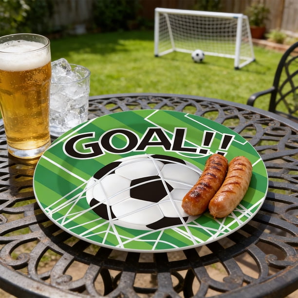 Kit de artículos para fiesta de fútbol | Vajilla desechable para el día del partido | Platos, vasos, servilletas, mantel y cubiertos de papel | Platos de 25 cm y 23 cm