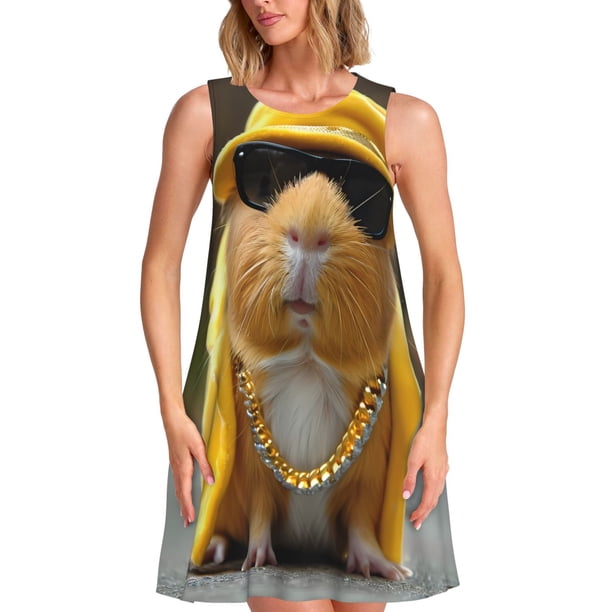 Disketp Heavy Metal Style Guinea Pig para Vestido sin Mangas para Mujeres, Vestidos de Verano para Mujeres, Casual y Holgado para la Playa