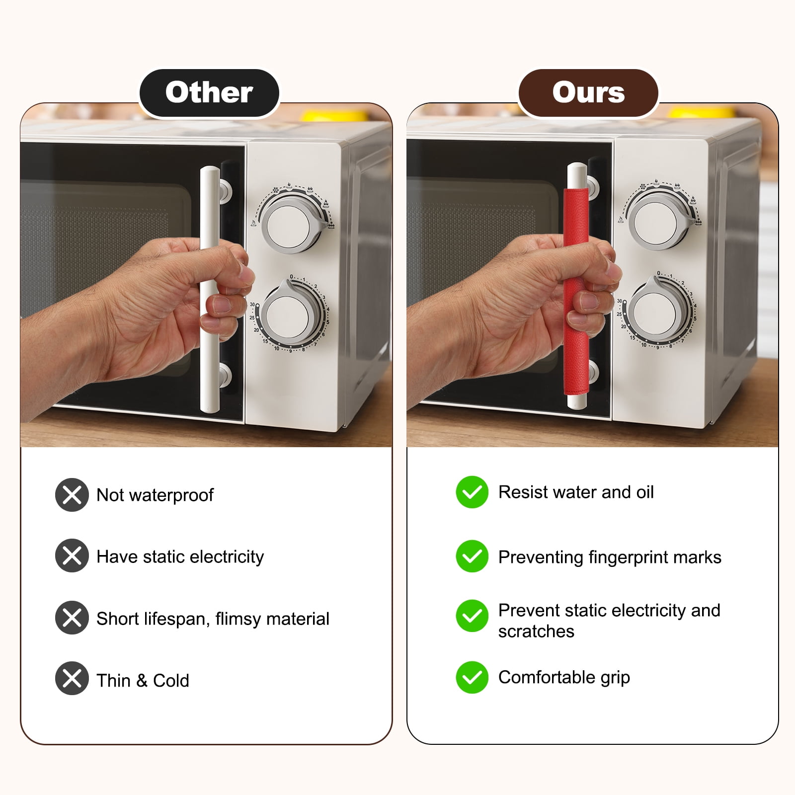 Uxcell 5Pcs Refrigerator Door Handle Covers, PU Leather Kitchen Appliance Handle Protector, Anti-Static Fridge Handle Cover Keep Your Microwave Oven Dishwasher Clean, Light Brown