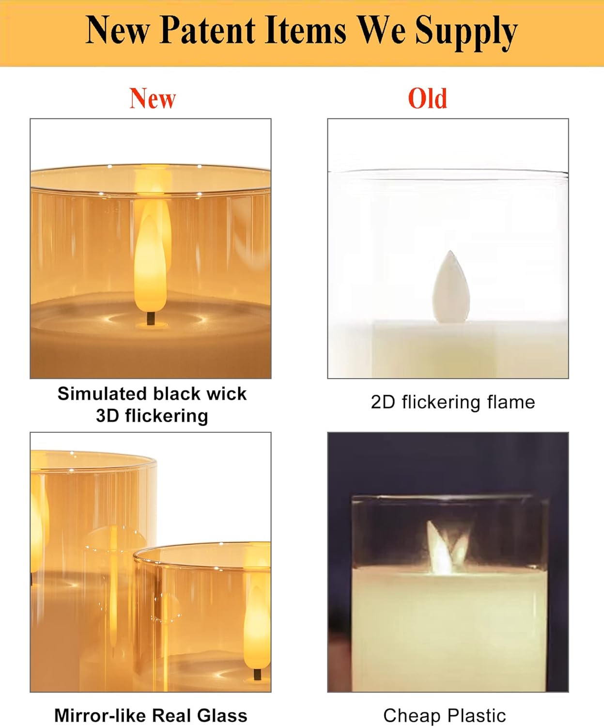 HearthHarmony Glass Flickering Flameless Candles with Remote, Battery Operated Candles with Timer, Fake LED Pillar Candles for Home Fireplace Mantle Bathroom Decor, Gold