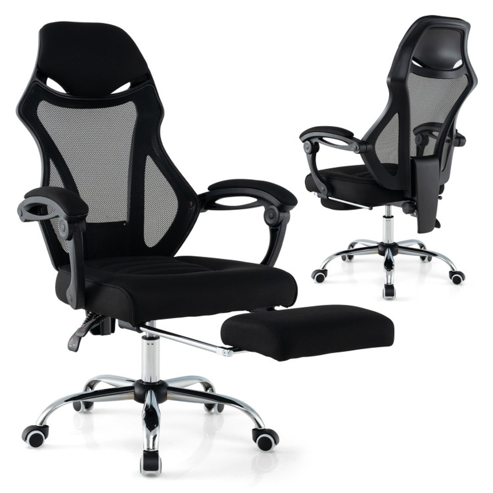 Furnibear Ergonomic Mesh Office Chair High Back Breathable Computer Chair with Retractable Footrest Tilting Backrest and Headrest, Black