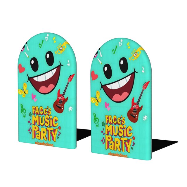La Fiesta Musical de Face Sujetalibros decorativos temáticos, tope para estantería con base antideslizante, uso dual para hogar y oficina - 2 piezas