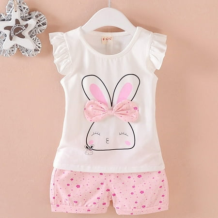 

Cotton Blend Rabbit Short Girls Bow Set Toddler Dot Kids Casual Baby Fly Sleeve Tops Outfit Boys Outfits&Set