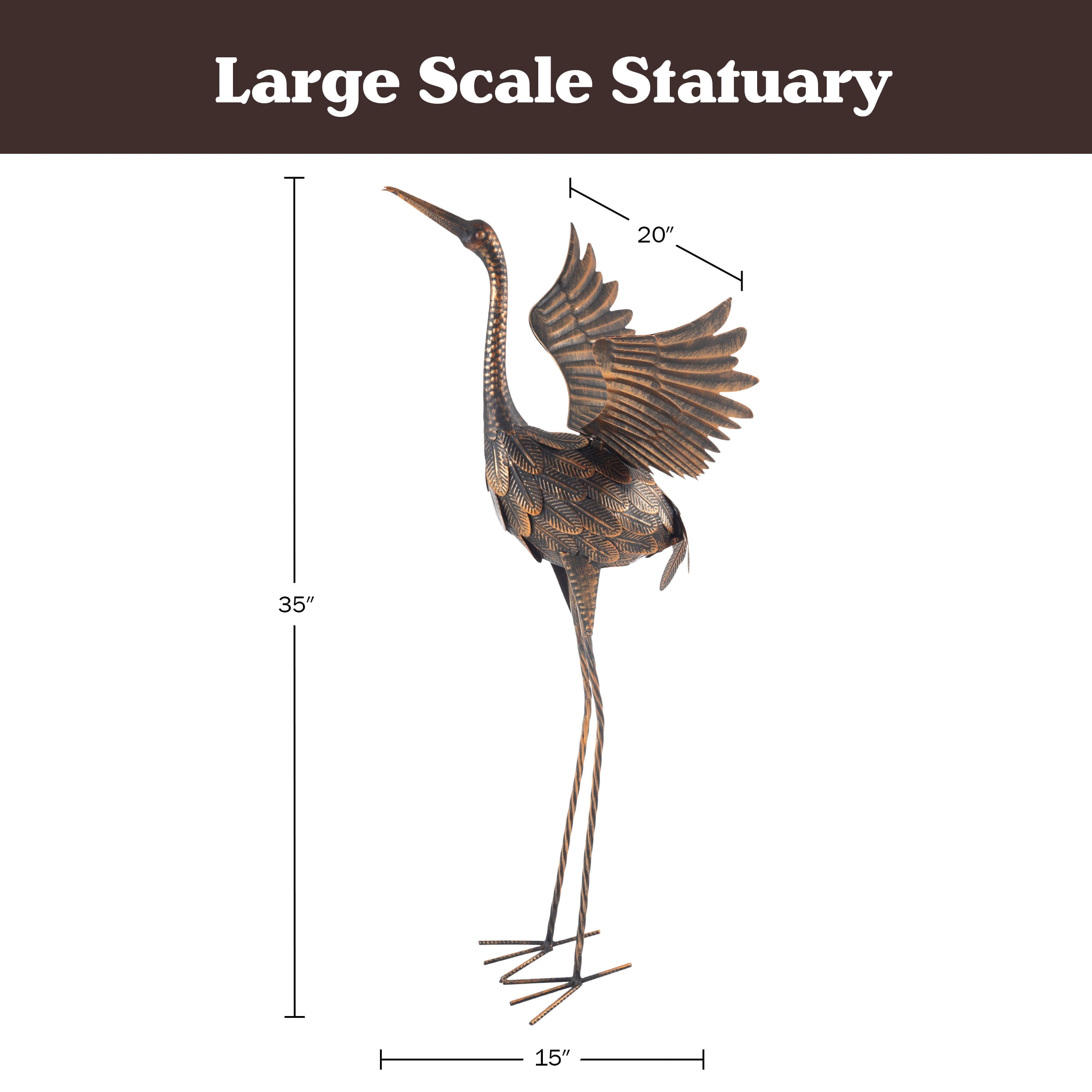 Pure Garden 35-Inch Metal Yard Art Flying Crane Garden Statue Outdoor Décor