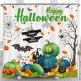 thumbnail image 1 of Rideau de Douche Festif d'Halloween avec Lanternes et Toiles d'Araignée, 1 of 4