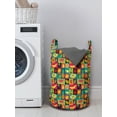 thumbnail image 3 of Retro Laundry Bag, Pop Art Grunge Style Fruits Colorful Vintage Set Organic Style Food Vegan Pattern, Basket with Handles Drawstring Closure for Laundromats, 13" x 19", Multicolor, by Ambesonne, 3 of 4