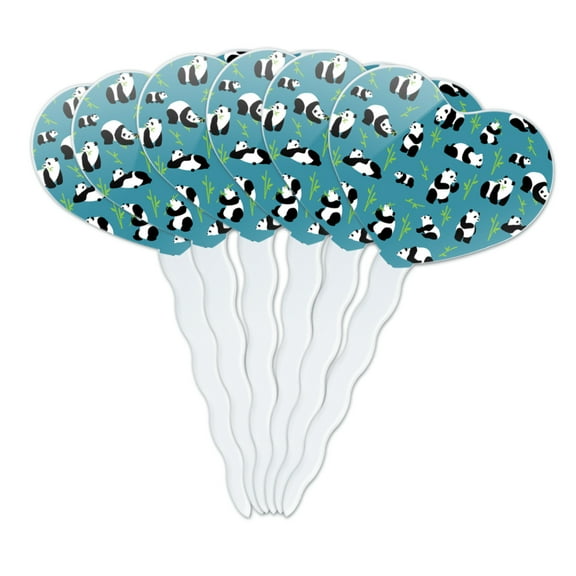 Panda and Bamboo Pattern Heart Love Cupcake Picks Toppers Decoration Set of 6