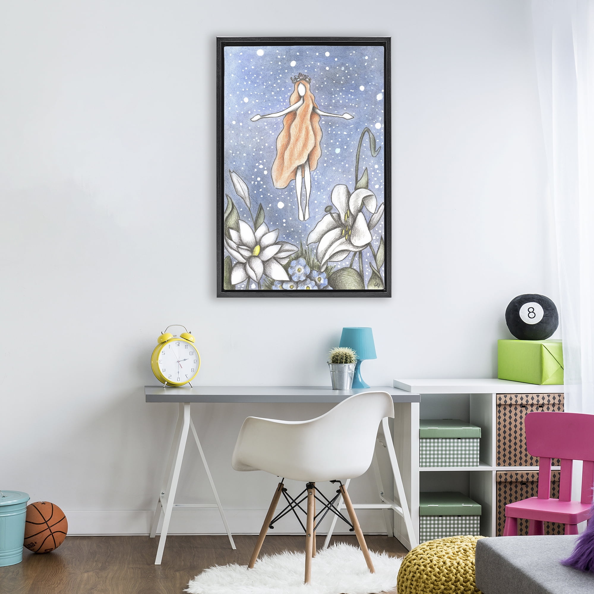 Mystical Garden Fairy Sparkle Black Framed Floater Canvas Wall Art, design by Cecilia Battaini