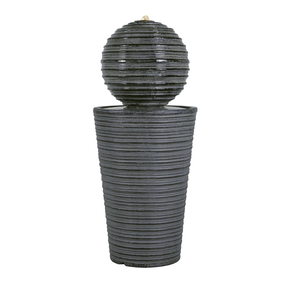 31.5"H Tall Striped Concrete Column Fountain with LED Light Shadow Ambiance Maker for Modern Outdoor Spaces