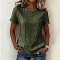 thumbnail image 2 of ClodeEU Women's Striped Round Neck Short Sleeve Blouse,Casual Summer Linen Blend Tee Army Green,Women's Plus L, 2 of 9