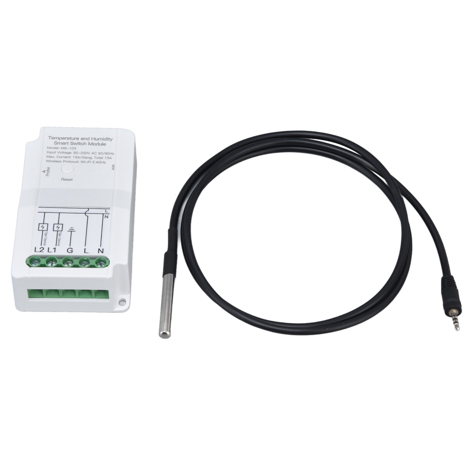 NFTIGB WiFi Temperature Humidity Smart Switch Module 15A Dual Relay Output TUYA App Compatible with Temperature Probe 90-250V for Home Aquariums Plants