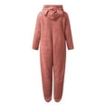 thumbnail image 5 of dazeni Girls Fuzzy Fleece Jumpsuit Cozy Zip up Onesie with Cute Bear Hooded Comfy Plush Sherpa Long Sleeve Romper Color Block One Piece Outfits Watermelon Red 4-5 Years, 5 of 6