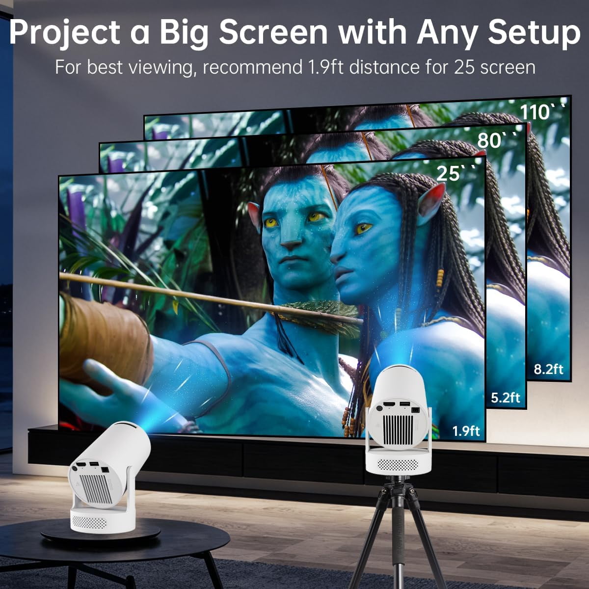Projector with WiFi 6  5.4, 170 ANSI Portable 1080P Support, Android 11 Auto  210 Rotatable Home Theater