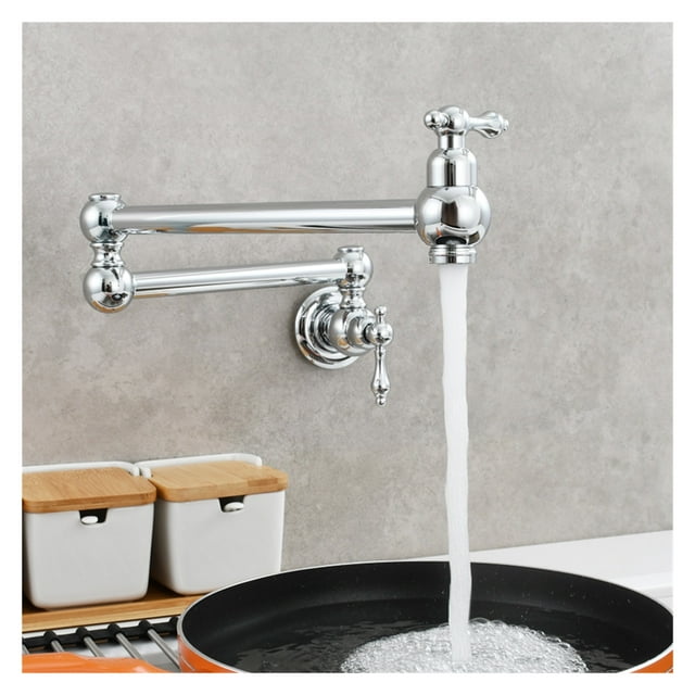 Brass Rotating Folding Faucet Delicate Double Switch Kitchen Faucet Wall Mounted Cold Water Tap ,Easy to Install