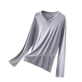 thumbnail image 1 of Dsseng Hauts de Sommeil pour Femmes Blouse Boutonnée Simple Couleur Unie Confortable Décontractée Manches Longues Col Rond Haut de Pyjama pour Femmes, 1 of 3