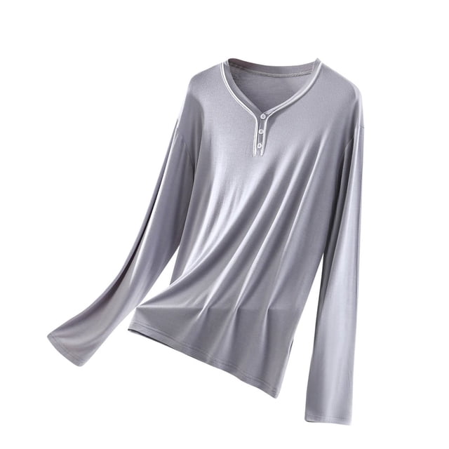 Dsseng Hauts de Sommeil pour Femmes Blouse Boutonnée Simple Couleur Unie Confortable Décontractée Manches Longues Col Rond Haut de Pyjama pour Femmes