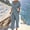 Blue, variant on MORTTIC Women's Fashion Solid Color 2-Piece Set Cross V-Neck Top & Wide Leg Jumpsuit with Pockets Casual Outfit Khaki，L