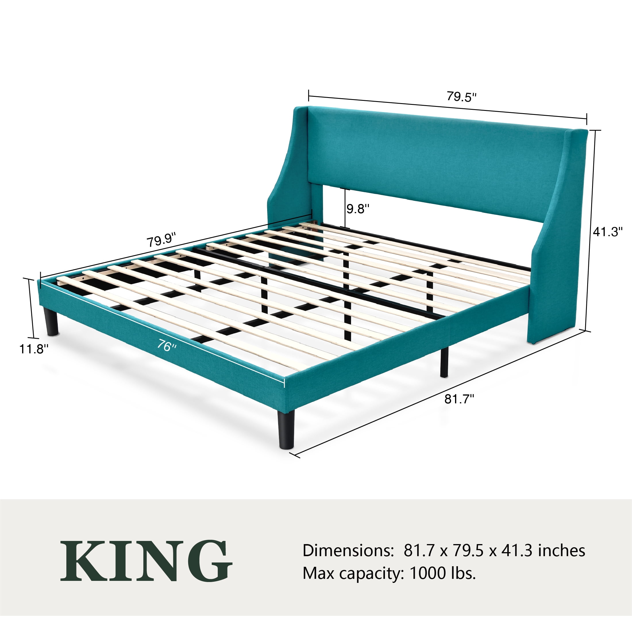 Amolife King Size Modern Platform Upholstered Bed Frame with Deluxe Wingback, Lake Blue