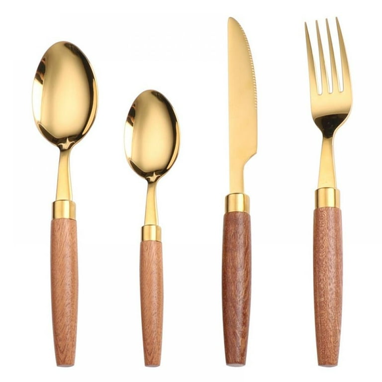 4pcs Vintage Cutlery Set with Walnut Wooden Handle Stainless Steel Flatware  Spoon Fork Knife Home Restaurant Kitchen Tableware - AliExpress