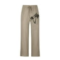 thumbnail image 5 of Zpanxa Mens Joggers with Pockets, Mens Linen Pants Loose Leisure Hawaiian Print Beach Pants Loose Elastic Waist Drawstring Pants Khaki L, 5 of 5