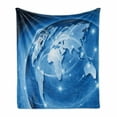 thumbnail image 1 of World Soft Flannel Fleece Blanket, Connected World Concept Business Commerce Network Corporation Information, Cozy Plush for Indoor and Outdoor Use, 70" x 90", Blue Pale Blue White, by Ambesonne, 1 of 6