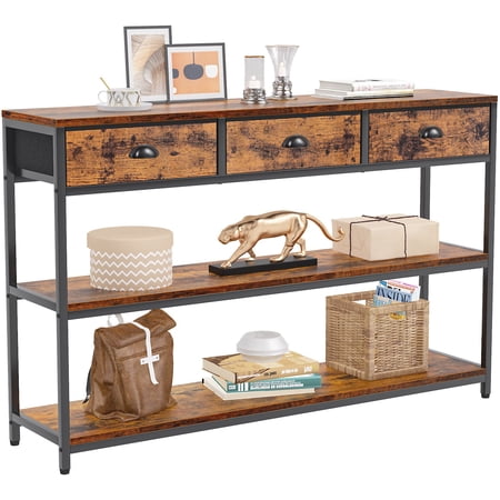 Furologee 47" Long Console Table with 3 Drawers,3 Storage Shelves for Entryway,Foyer,Living Room,Rustic Brown