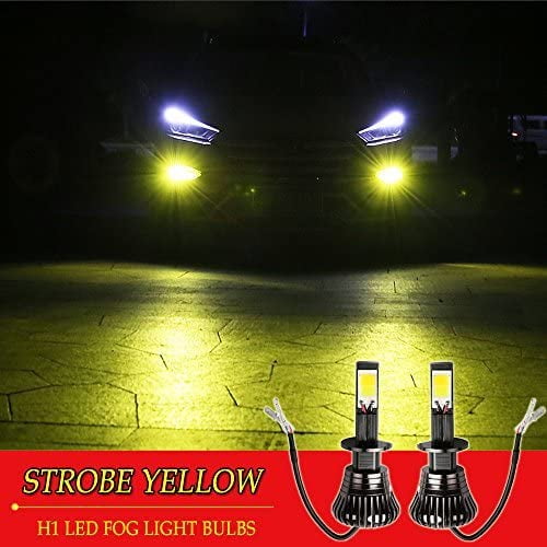 H1 Yellow LED Fog Lights Bulb Amber Gold Golden 3000K Strobe Flicker for Trucks Cars Lamps Kit Plug Error Free All in One Replacement Bulbs 12V 30W 2800LM Super Bright COB Chips 1 Year Warranty【1797】