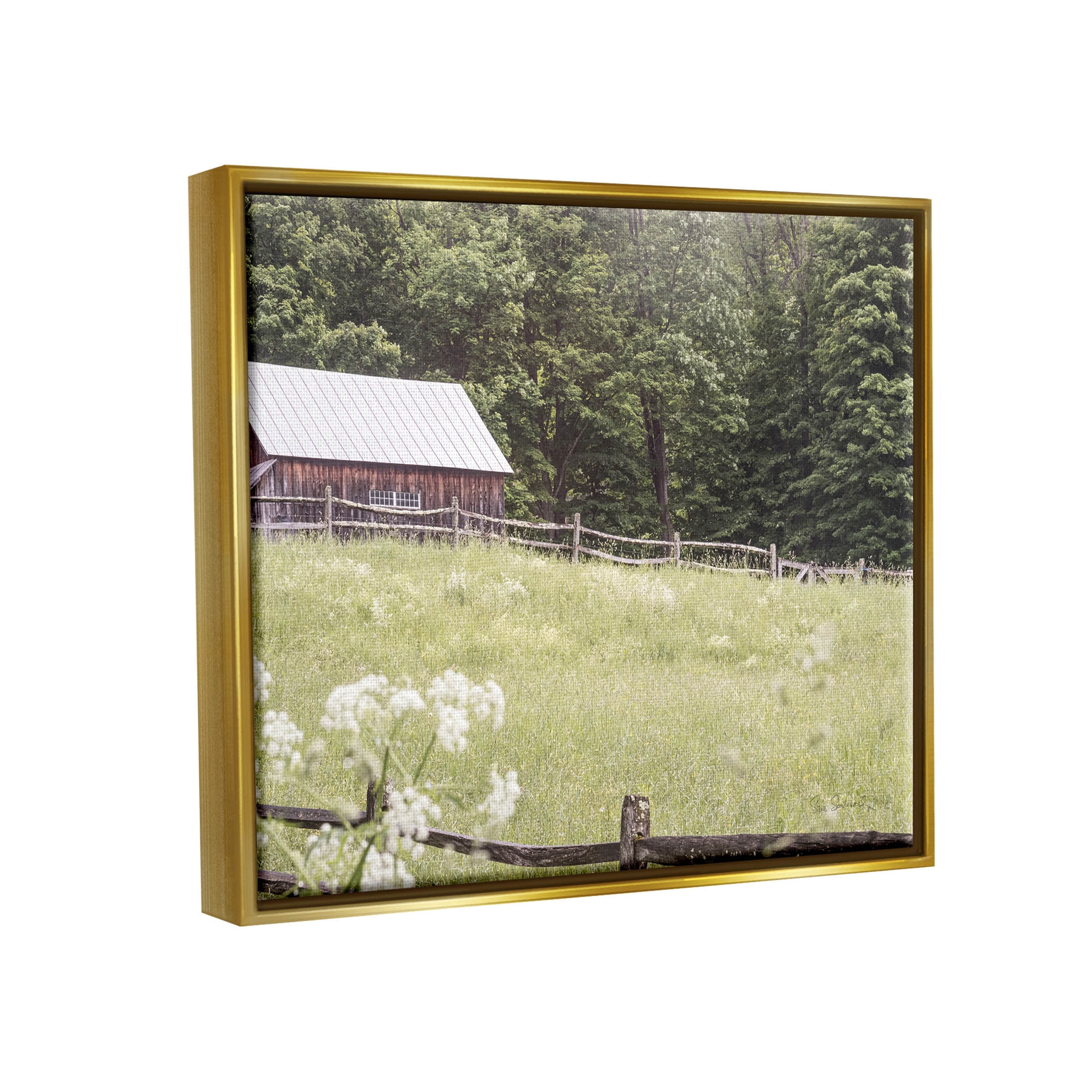 Stupell Industries Rural Country Cottage Grassland Field Photograph Metallic Gold Floating Framed Canvas Print Wall Art, Design by Sue Schlabach