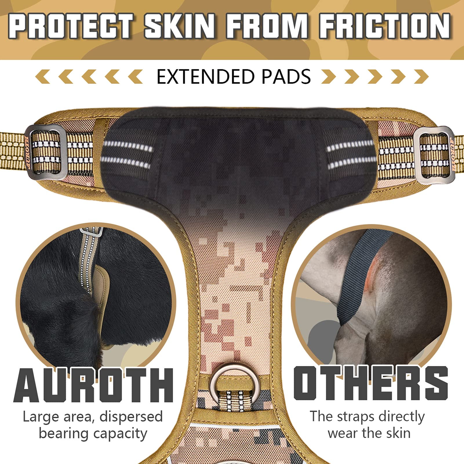 Auroth No Pull Dog Harness for Medium Dogs, Adjustable Easy on Pet Puppy Harness for Training Walking, Reflective Breathable Padded Dog Harness with Easy Control Handle, Desert Camo