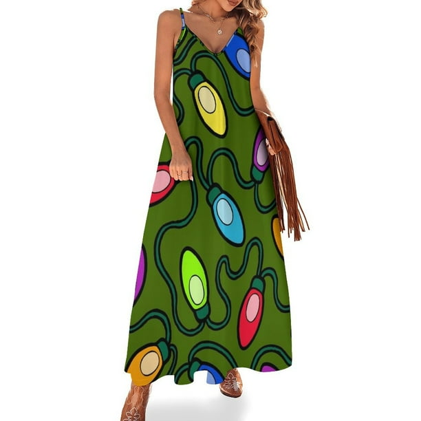 Vestido sin mangas con patrón de luces de hadas de Navidad, vestido de verano para mujer 2024, vestido femenino