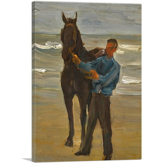 ARTCANVAS Man With Horse On The Beach 1906 Canvas Art Print by Max Liebermann - Size: 40" x 26" (1.50" Deep)
