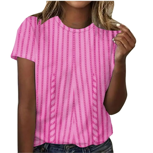 UPPADA T-Shirts d'Été Mignons pour Femmes, Tendance, à Imprimé Dégradé, T-Shirts, Chemises Décontractées à Col Rond, Blouses Coupe Ample, Chemises Basiques, Blouses Rose,G