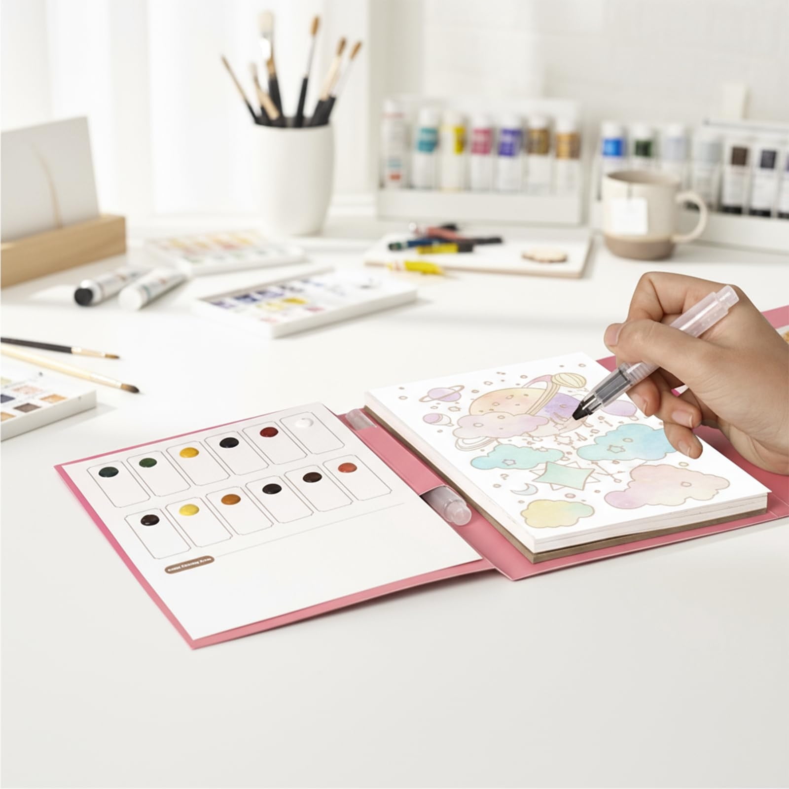 Lunxisen 2 Pcs Creative Stress Relief Kit, Paint Art Watercolor Books Painting Kit,Watercolor Coloring Book for Adults, Watercolors Pad for Beginners and Enthusiasts(5ml)