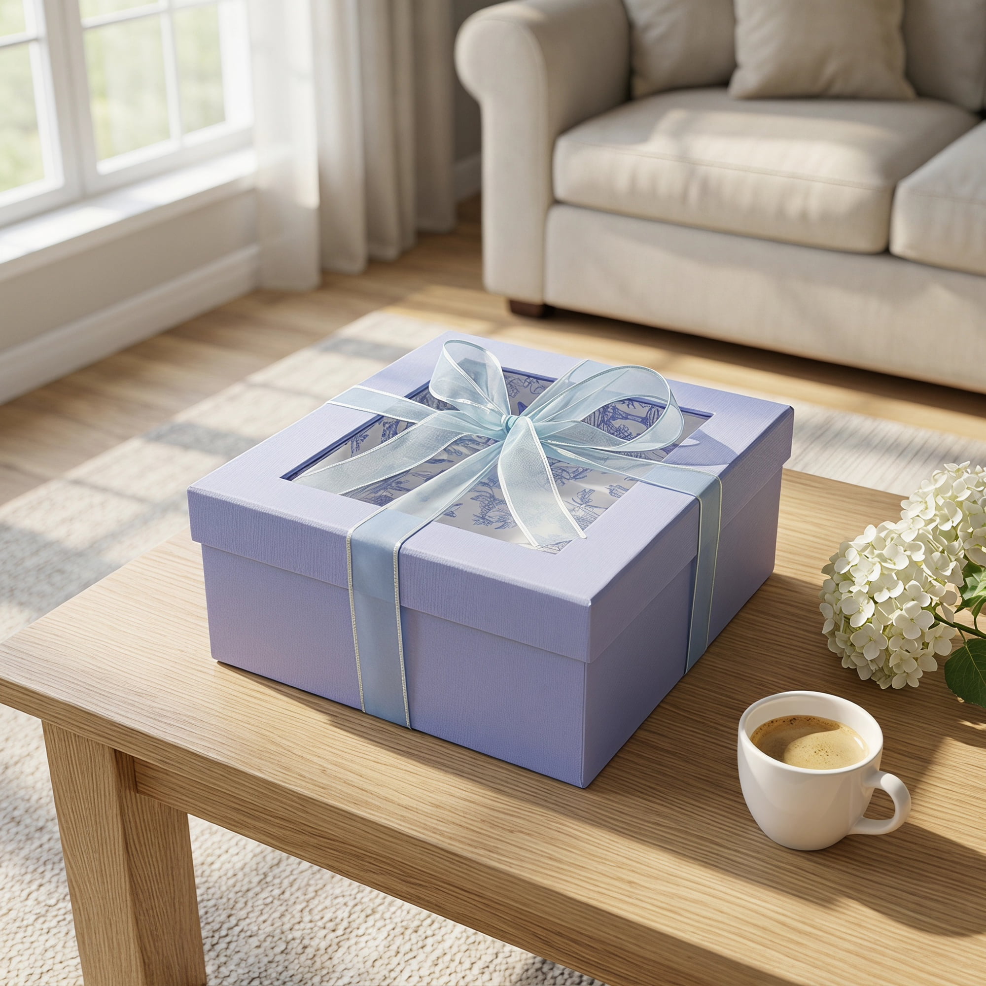 Unique Bargains Elegant Empty Gift Box with Printed Ribbon Purple 7.9" x 7.1" x 3.1"