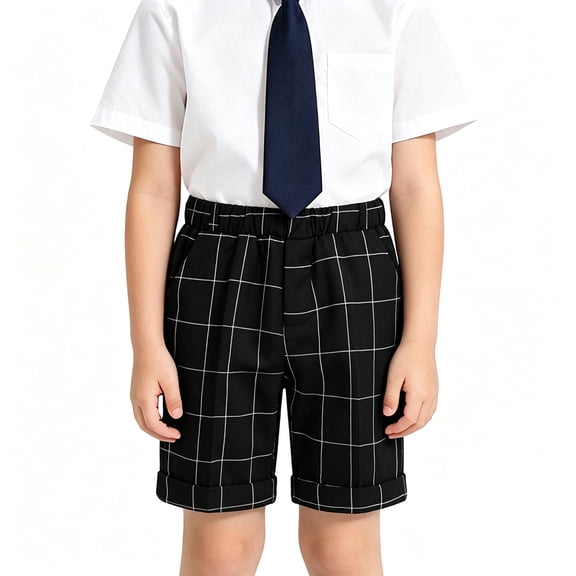 Bysome Pants For Boys Plaid Elastic Waist With Pockets Trousers Lightweight Boys Pants Size 2-3 Years Black