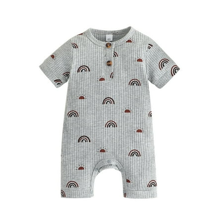

Xmarks Infant Baby Boy Girl Print Romper Ribbed Knit Onesie Long Sleeve One Piece Jumpsuit Clothes Gray 3-24M