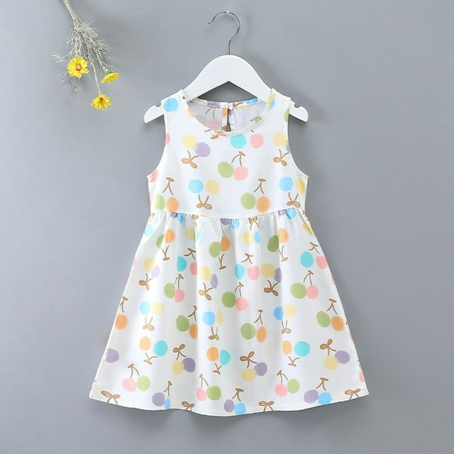 JDQJBZ Robe Sans Manches à Imprimé Intégral pour Filles Tout-Petits, Col Rond, Décontractée, Été, pour Bébés et Enfants