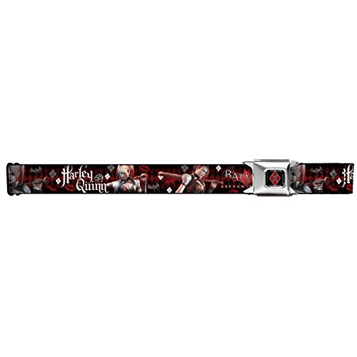 24-38 Inches in Length Bat Logo/Harley Quinn Diamonds Black/Red Buckle-Down Seatbelt Belt 1.5 Wide